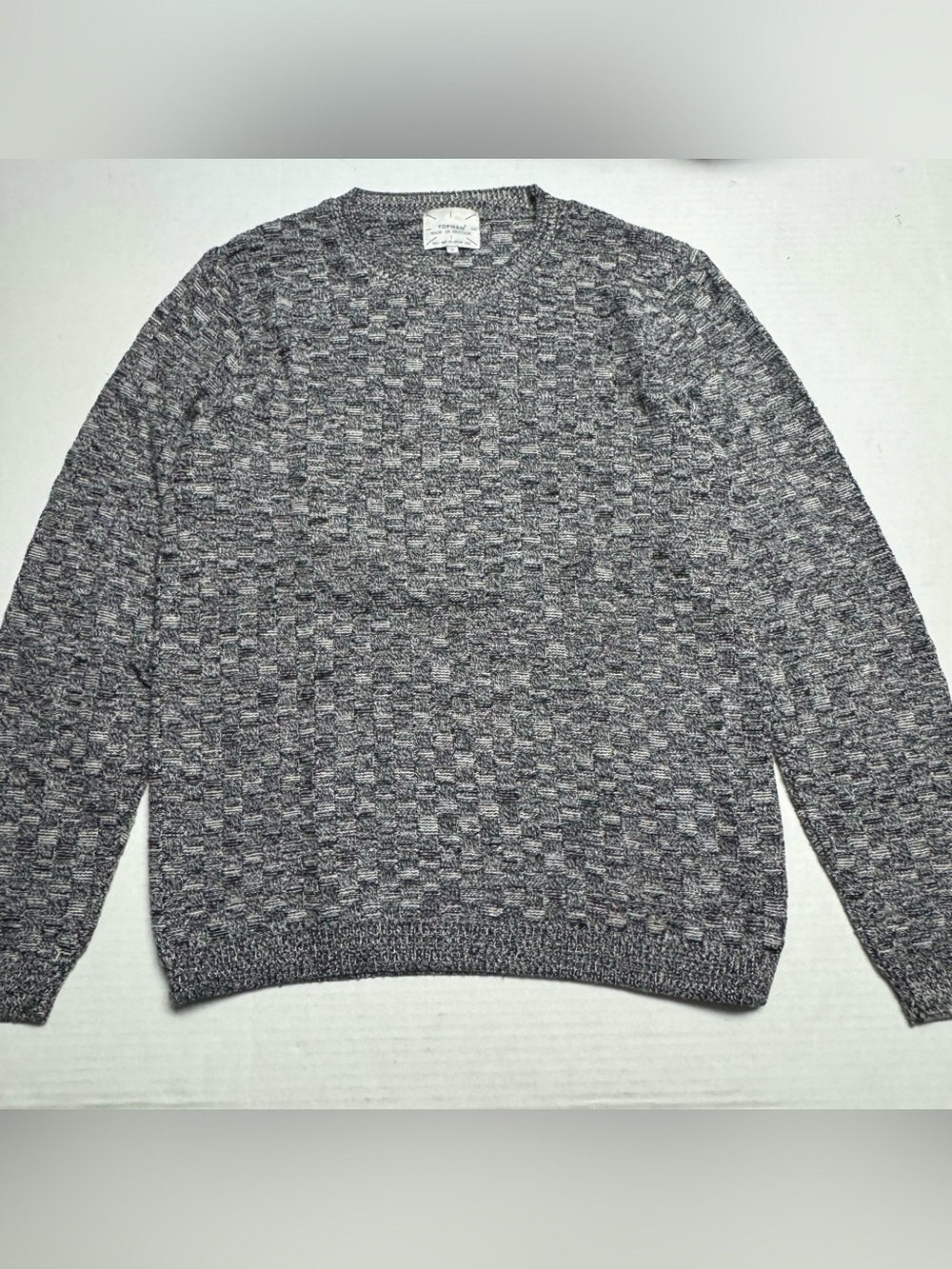 Topman Basketweave Textured Crewneck Sweater In Grey Size: Large